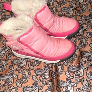 Sorel Kids Pink and White Cozy Boots